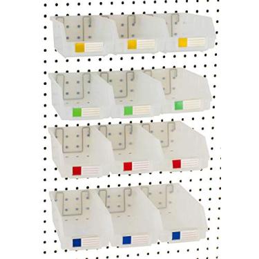 Imagem de Right Arrange Caixas de pegboard – Pacote com 12 unidades transparentes grandes – Ganchos para qualquer placa de pinos – Organize ferragens, acessórios, anexos, bancada, armazenamento de garagem, sala de artesanato, galpão de ferramentas, suprimentos para hobbies e peças pequenas