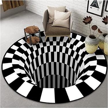 Imagem de Tapete de alucinação, tapete redondo para casa, tapete preto e branco, com ilusão 3D, tapete antiderrapante para quarto, quarto (180 × 180 cm), A, 100 × 100 cm