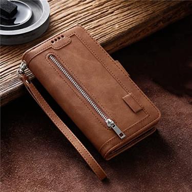 Imagem de Capa de telefone flip de couro com zíper comercial de luxo para Samsung Galaxy S21 S20 FE Ultra S10 S9 S8 Plus A13 A22 A12 A32 A50 A40 A30 A10 A52 A72 A51 A71 A41, marrom, para Galaxy A10 M10