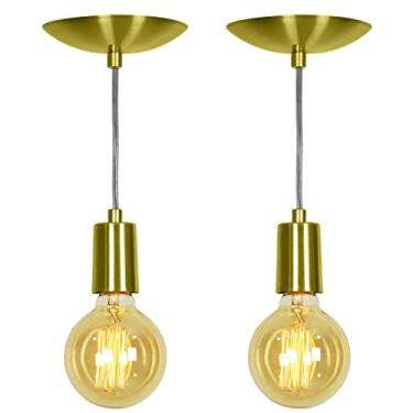 Imagem de Kit 2 Pendente Tubo Cilindro Alumínio Dourado Fio 1.20m