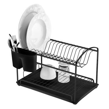 Imagem de Escorredor De Louças Talheres Com Bandeja 2 Andares Preto Fosco - 1520PT Future