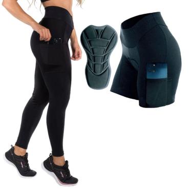 Imagem de Kit Feminino Calça E Short Ciclismo Bike Mtb Cós Alto Forro Multigomos Dupla Camada D90