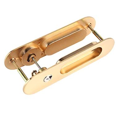 Imagem de Fechadura de porta de bolso com chave,fechadura de porta dupla, al?a de fechadura de porta deslizante anti-roubo para acess¨®rios de ferragem de m¨®veis de madeira de celeiro(Gold), fechadura da p