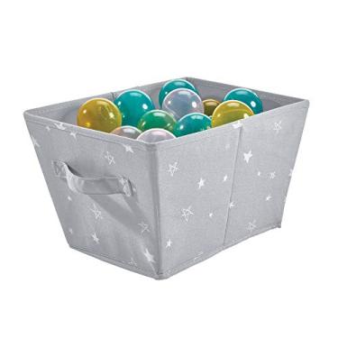Imagem de iDesign Cesto de armazenamento de tecido estrelado, recipiente médio angular com alças laterais duplas para armário, quarto, brinquedos, berçário - cinza
