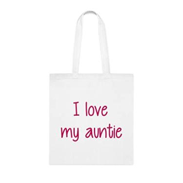 Imagem de Sacola I Love My Auntie, para tia, bolsa de ombro tia, bolsas reutilizáveis para tia, presente para tia da filha favorita, filho e crianças, Branco