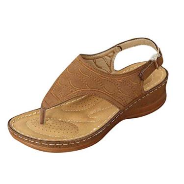 Imagem de Sandálias de moda com clipe de dedo do pé bordado verão onda sandálias femininas sapatos femininos sandálias de salto, Marrom, 8