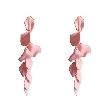 Imagem de Just Follow Brincos longos de acrílico de pétala de rosa com pingente de flor exagerada, brincos de borla floral para mulheres, Large, Metal, Sem pedra preciosa