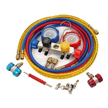 Imagem de Conjunto de mangueiras de 4 vias para a evacuação a vácuo, encaixa em R410A, R22, R134A, R404A Refrigerantes com mangueiras, acopladores e torneira de latas