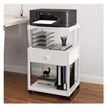 Imagem de Suporte de impressora de 3 camadas de suporte de impressora de chão moldura de metal, mesa de impressora móvel, para sala de estar de escritório suporte de scanner de máquina de fax com 1 gaveta (preto) suporte de impressora para mesa (cor: branco)