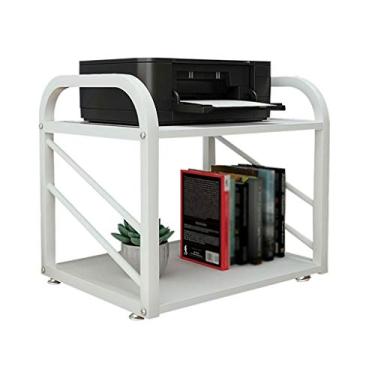 Imagem de Suporte de impressora pequeno suporte de impressora de metal moldura fixa de 2 camadas prateleira de mesa de escritório fax máquina de scanner suporte de impressora mesa 55×40×46cm suporte de impressora para mesa (cor: preto)