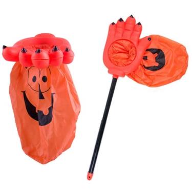 Imagem de Saco de doces ou travessuras de Halloween Saco de doces criativo em forma de palma de mão Adereços de doces de Halloween para crianças Decoração de festa de Halloween (Laranja)