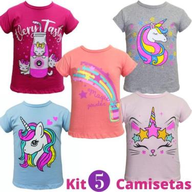 Imagem de Kit 5 Camisetas Infantil Para Menina Manga Curta - Mg Acessorios
