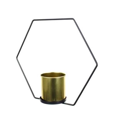 Imagem de Vaso Decorativo Metal Para Pendurar Dourado E Preto 29X33 Cm - Indo De