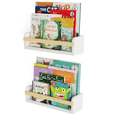 Imagem de Wallniture Prateleiras flutuantes Florida para decoração de quarto infantil, estante de livros infantis, prateleira de madeira para decoração de berçário conjunto de 2, branco