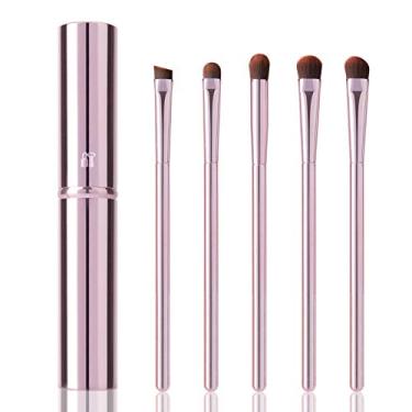 Imagem de Conjunto de 5 pincéis de sombra, pincéis portáteis, pincel de maquiagem premium para os olhos, pincel delineador, pincel angular da YUESHENNAN (rosa).