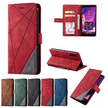 Imagem de Capa flip capa carteira para Samsung Galaxy A7 2018 Case, PU Leather Flip Folio Case com porta-cartões [Capa interna TPU à prova de choque] Capa de telefone, capa protetora capa traseira do telefone (Cor: vermelho)