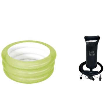 Imagem de Kit Banheira Inflável Infantil 80 Litros Verde 3 Gomos + Bom