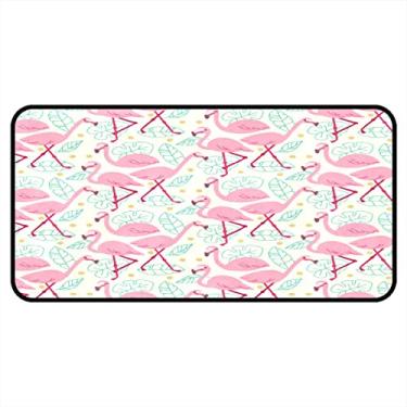 Imagem de Tapetes de cozinha engraçados rosa flamingo folha tropical verão área de cozinha tapetes e tapetes antiderrapantes tapete de cozinha tapetes laváveis para chão de cozinha escritório em casa pia lavanderia interior ao ar livre 101,6 x 50,8 cm