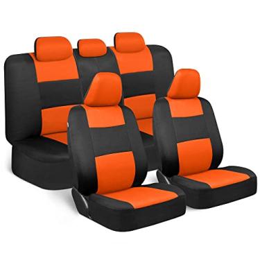 Imagem de BDK PolyPro Conjunto completo de capas de assento de carro em laranja e preto, capas de banco divididas dianteiras e traseiras para carros, conjunto de capas de assento de carro fácil de instalar,