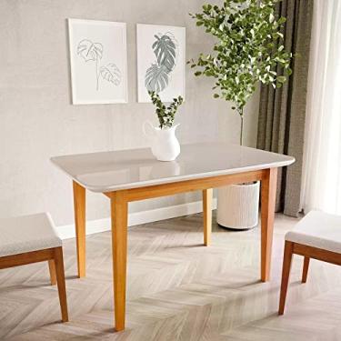 Imagem de Mesa de Jantar 4 Lugares 1,30m Tampo Mdf e Vidro Pés Madeira Maciça Tangará Cabecasa Madeiramadeira Caramelo/off White