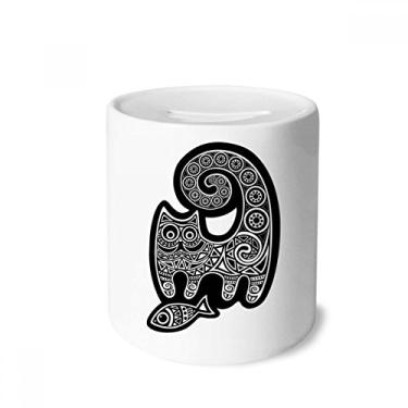 Imagem de DIYthinker Caixa de moedas de cerâmica com estampa de peixe gato preto e branco