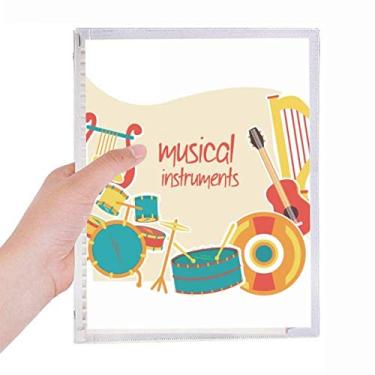 Imagem de Fone de ouvido com estampa de instrumentos musicais, caderno com folhas soltas, diário recarregável, papelaria