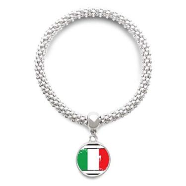 Imagem de DIYthinker Pulseira de prata retangular com bandeira nacional da Itália com pingente redondo
