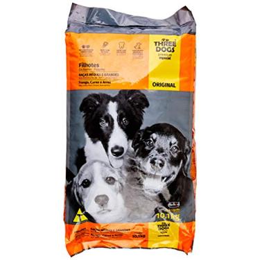 Imagem de A Ração Three Dogs Original Frango, Carne e Arroz para Cães Filhotes Raças Médias e Grandes Biofresh, Sabor Frango 10,1kg