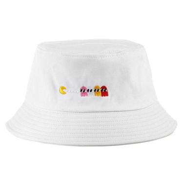 Imagem de Boné Chapéu Bucket Hat Balde Branco Pac Man Come Come Nova - Bulier Mo