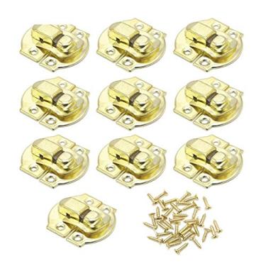 Imagem de 10 pcs Bloqueio de metal antigo 25x20mm caixa de jóias de madeira decorativas padlock hasps trinco com parafusos hardware de móveis YYDFPIIA (Color : Gold)