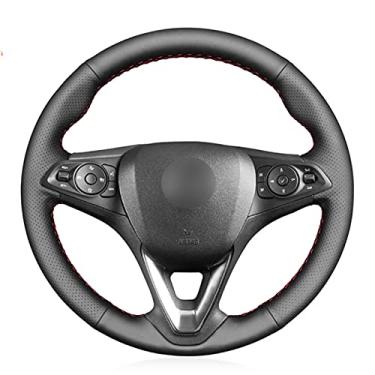 Imagem de Capa de volante de carro em couro preto e antiderrapante costurada à mão, adequada para Opel Astra K Corsa E Crossland X Grandland X Insignia B Karl Zafi