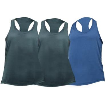 Imagem de Kit 3 Regata dry Fit academia Feminina Moda LegBrasil (preto-preto-azul, M)