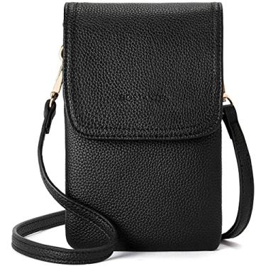 Imagem de BOSTANTEN Bolsa tiracolo feminina feminina de couro vegano, bolsa de celular com alça ajustável, B-02-seixo preto, Small, Bolsa transversal para celular
