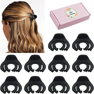 Imagem de Clipes de cabelo pequenos para mulheres e crianças, pequenos grampos de garra de cabelo para cabelos finos/médios grossos, mini grampos de mandíbula de 3,8 cm clipe de polvo fosco antiderrapante clipe de aranha com caixa de presente (pacote com 10 pretos)