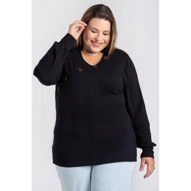 Imagem de Blusa Feminina Plus Size Mangas Bufantes com Golinha e Recorte Frente com Botões - Serena