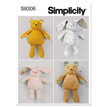 Imagem de Simplicity Coelhos de pelúcia e pacote de urso, padrão de costura Code 9306, tamanho único, branco