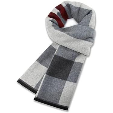 Imagem de Cachecol Quente Masculino De Inverno De Lã Caxemira Xadrez Cachecóis Quentes,cinza 9,180 X 30 Cm,Constructive23