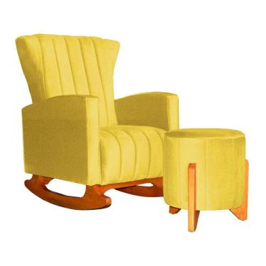 Imagem de Poltrona Balanço C/ Puff Melinda Suede Amarelo - LM DECOR