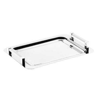 Imagem de Bandeja Aço Inox Retangular Pequena com Alças para Servir Café Lanches 36x25,5cm Zanella