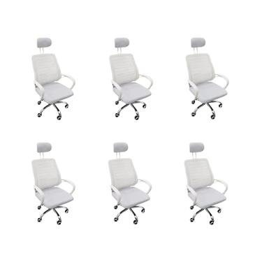 Imagem de Kit 6 Cadeiras Escritório Diretor Mesh Encosto Cabeça Branco