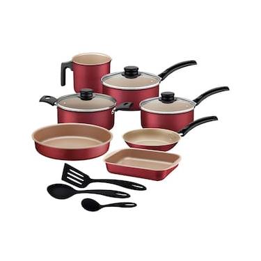 Imagem de Conjunto de Panelas 10 Peças Tramontina Turim com Revestimento Antiaderente Starflon Max e Tampas de Vidro Temperado - Vermelho