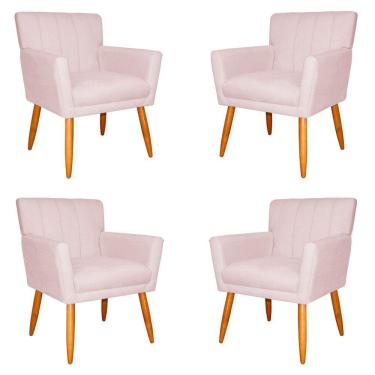 Imagem de Kit 4 Poltronas Decorativa para Sala de Estar Cecília Suede Rosa Claro - Montanaris Decor