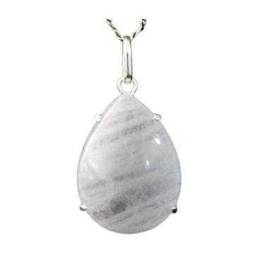 Imagem de Colar Gota Lisa Quartzo Leitoso Natural Prata 950 Garra
