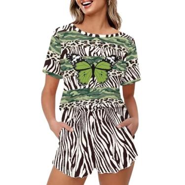 Imagem de Yewattles Pijama de verão para mulheres conjunto de pijama macio de manga curta gola redonda e calça de pijama 2 peças P-5GG, Borboleta, leopardo, zebra, XXG