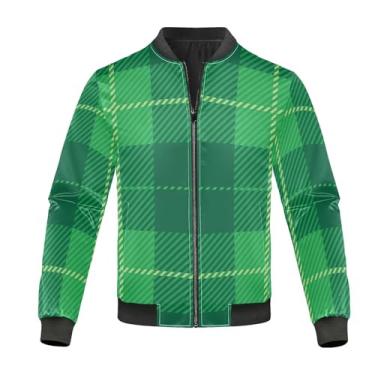Imagem de KLL Green Tartan xadrez padrão design grande e alto jaqueta masculina leve jaqueta jaqueta masculina leve jaqueta masculina leve, Design de padrão xadrez verde tartã, M