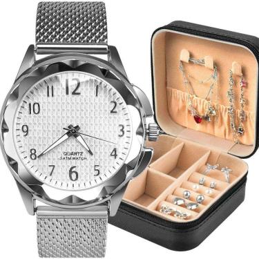 Imagem de Relogio Feminino Prova Dagua + Porta Joia + Colar + Pulseira