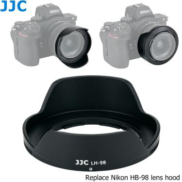 Imagem de Jjc HB-98 reversível dedicado lente capa sombra para nikon nikkor z 24-50mm f/4-6.3 lente na câmera