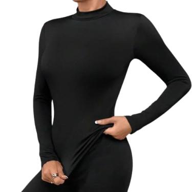 Imagem de Blusa segunda pele térmica básica feminina plus size preta (fibra de poliéster e elastano, preto gola alta)