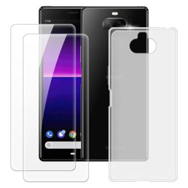 Imagem de MILEGOO Capa para Sony Xperia 8 + 2 peças protetoras de tela de vidro temperado, capa de TPU de silicone macio à prova de choque para Sony Xperia 20 (6 polegadas) branca