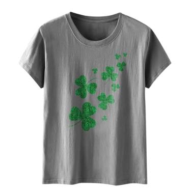 Imagem de Camisetas femininas do Dia de São Patrício Shamrock Dia de São Paddys Lucky Green Clover manga curta tops elegantes para mulheres, Cinza, XXG